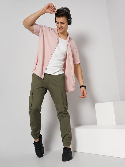 Celio* Men Peach Solid Regular Fit Viscose Shirts