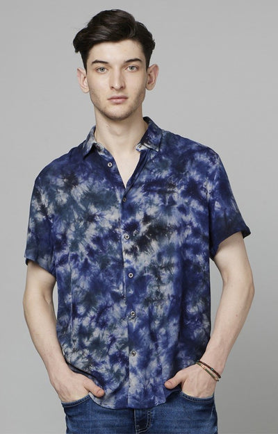 Celio Men Blue Dyed Regular Fit Viscose Shirts