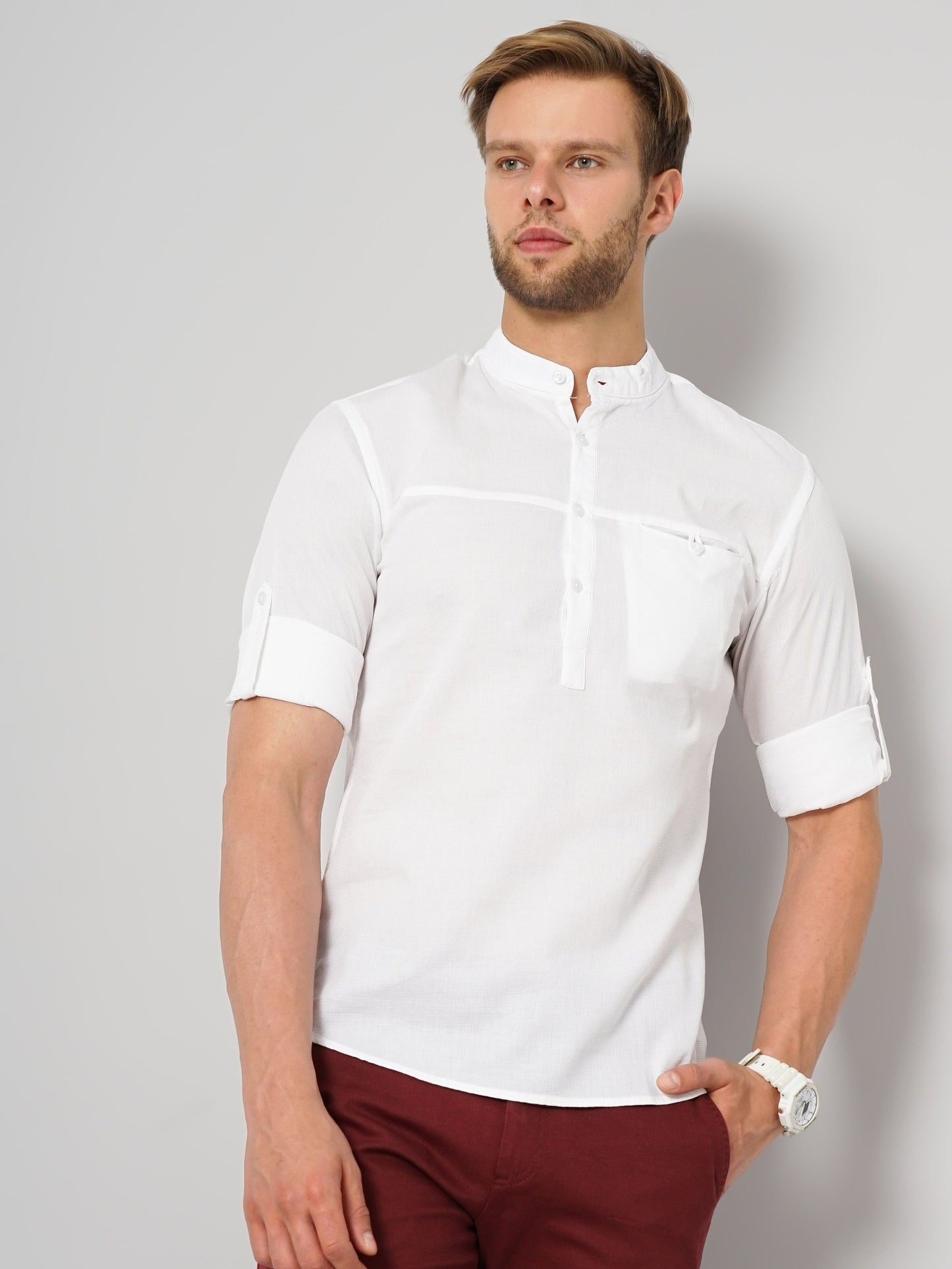 Celio Men White Solid Regular Fit Cotton Shirts