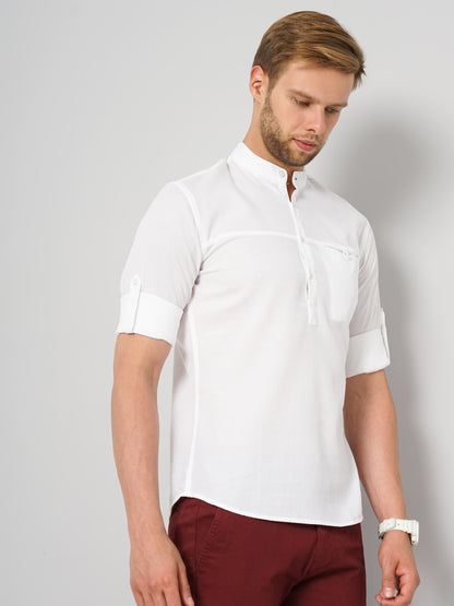 Celio Men White Solid Regular Fit Cotton Shirts