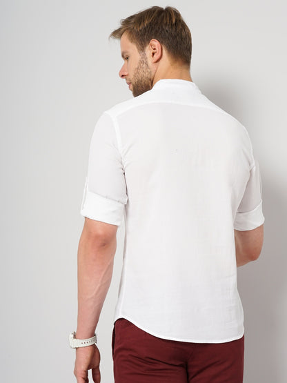 Celio Men White Solid Regular Fit Cotton Shirts