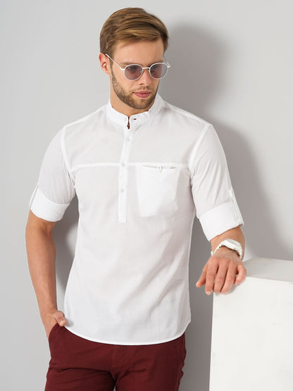 Celio Men White Solid Regular Fit Cotton Shirts