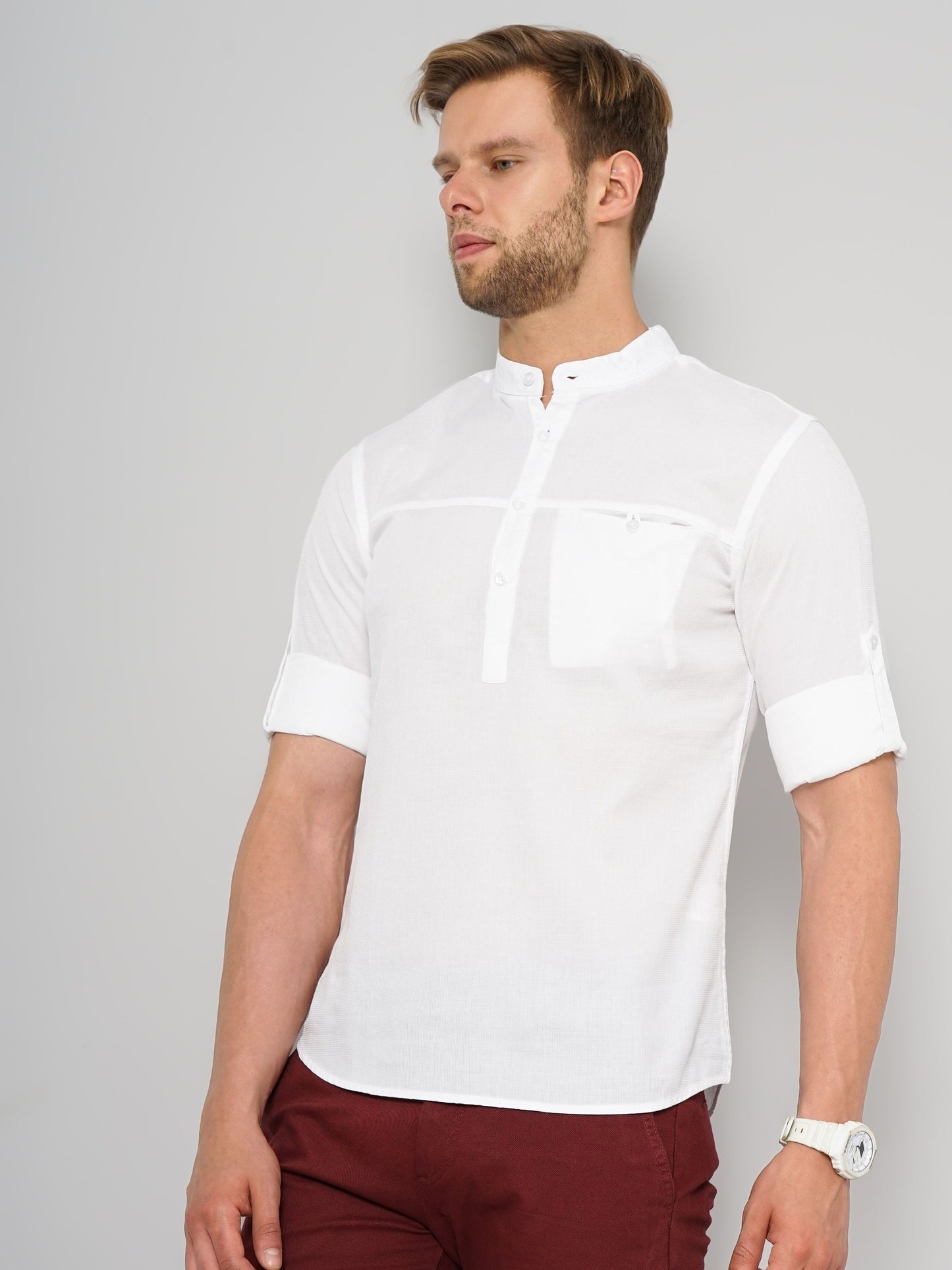 Celio Men White Solid Regular Fit Cotton Shirts