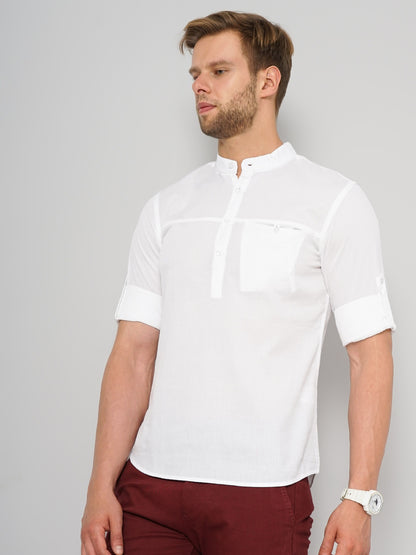 Celio Men White Solid Regular Fit Cotton Shirts