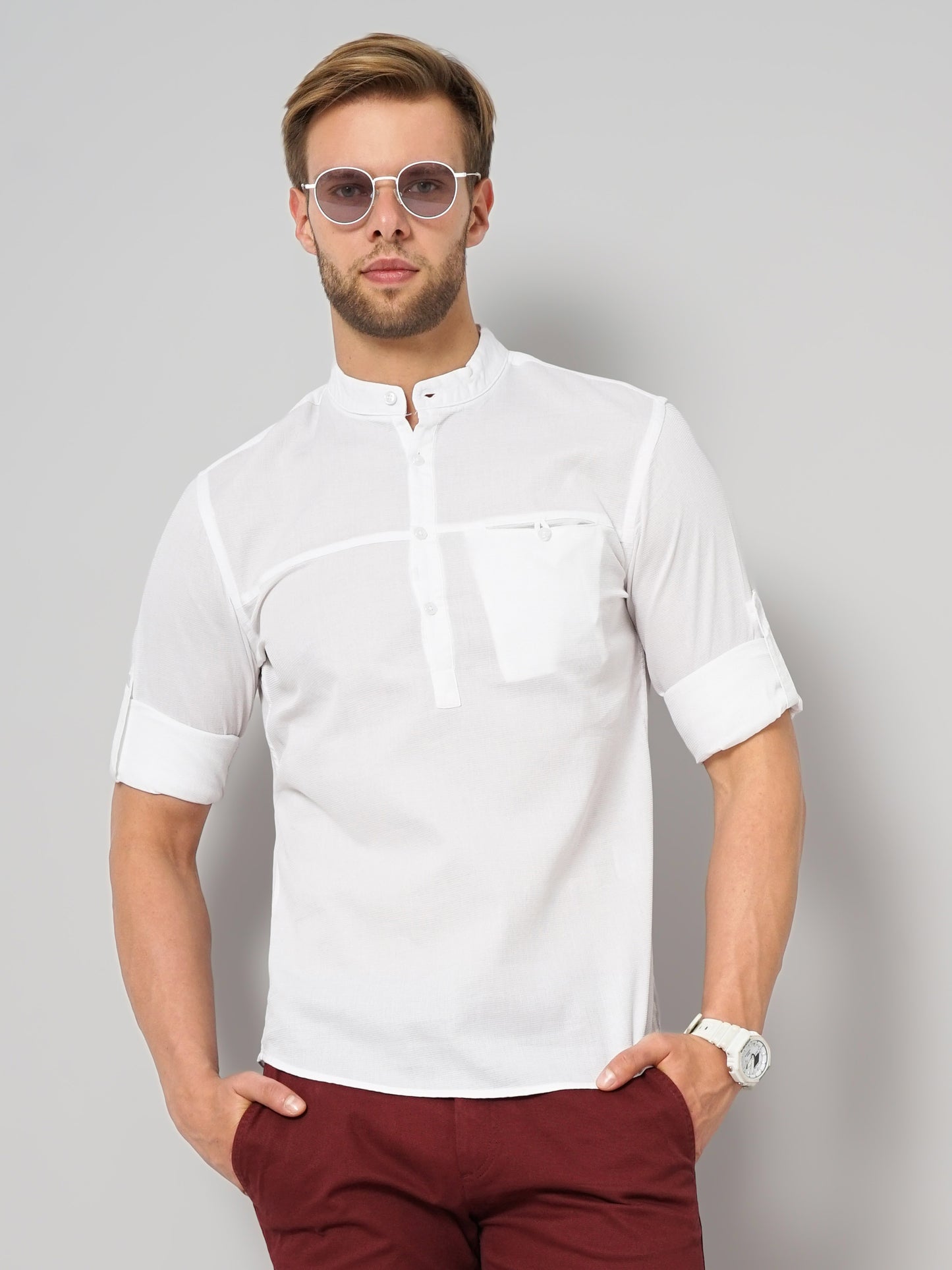 Celio Men White Solid Regular Fit Cotton Shirts