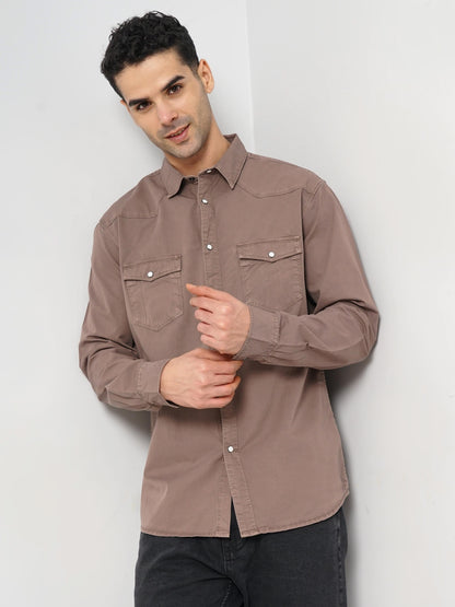 Brown Solid Cotton Shirt