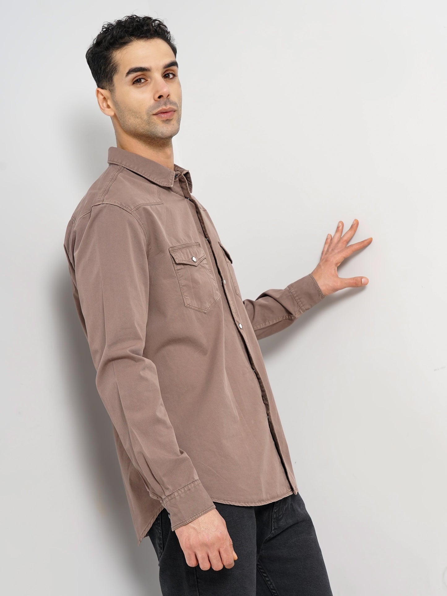 Brown Solid Cotton Shirt