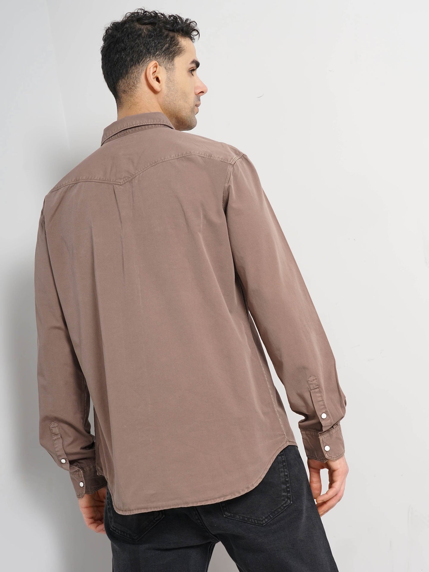 Brown Solid Cotton Shirt