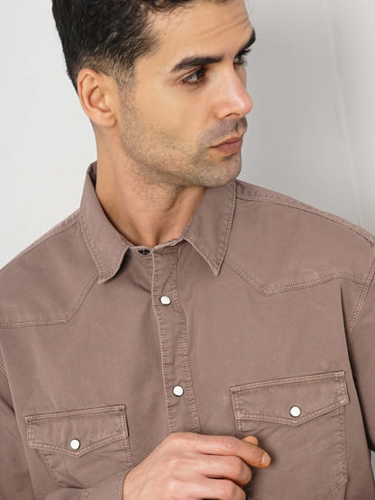 Brown Solid Cotton Shirt