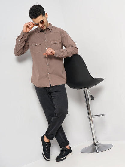 Brown Solid Cotton Shirt