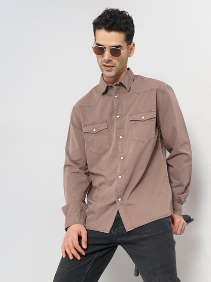 Brown Solid Cotton Shirt