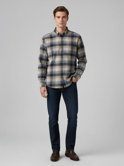 Celio* Men Beige Checked Regular Fit Cotton Shirts