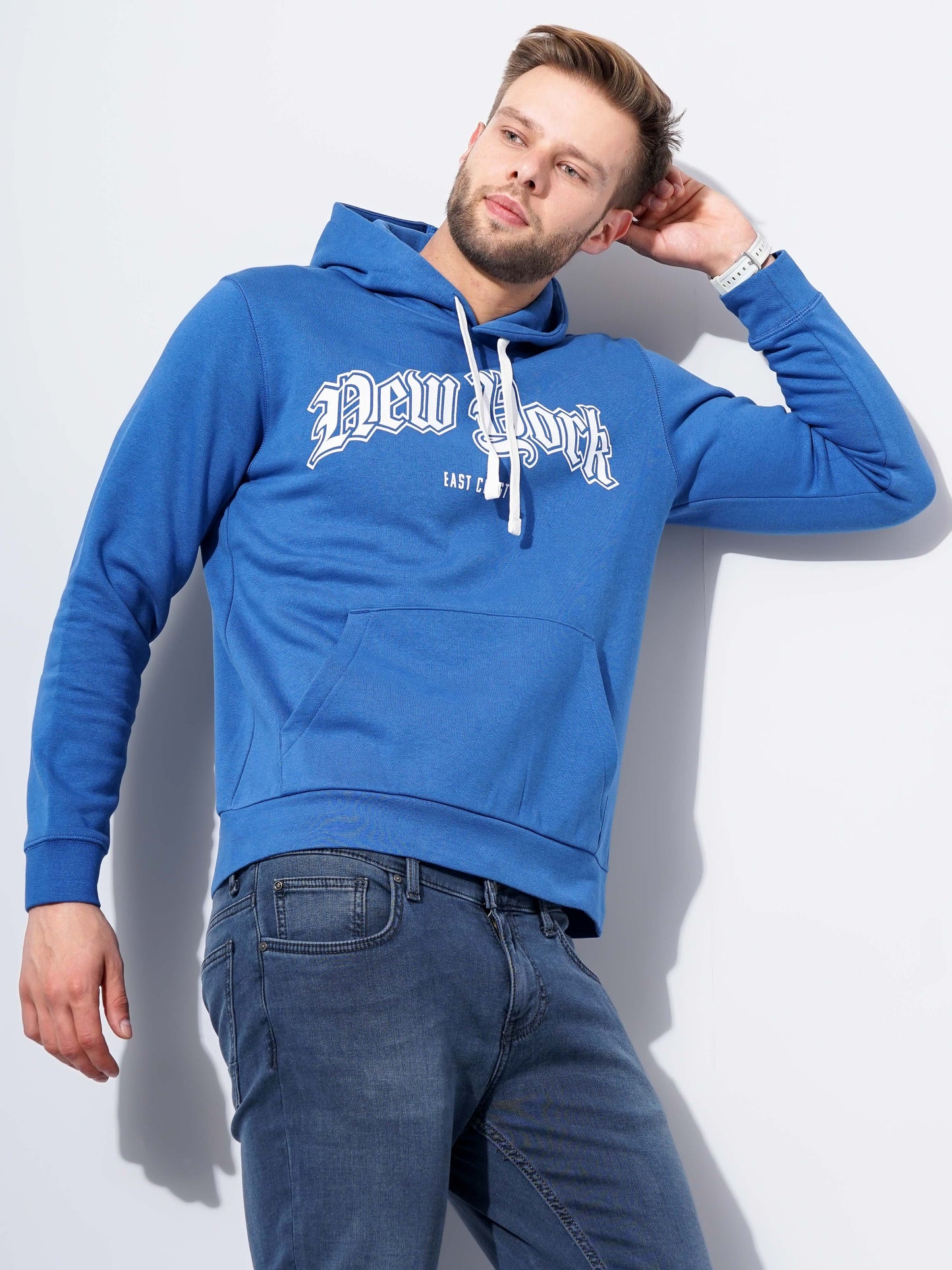 Celio* Men Blue Printed Regular Fit Cotton Sweatshirts