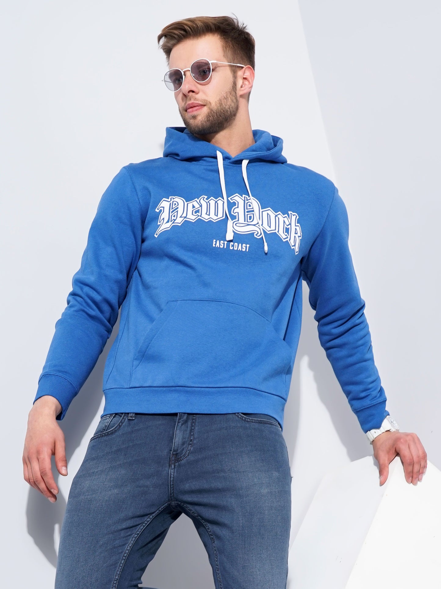 Celio* Men Blue Printed Regular Fit Cotton Sweatshirts