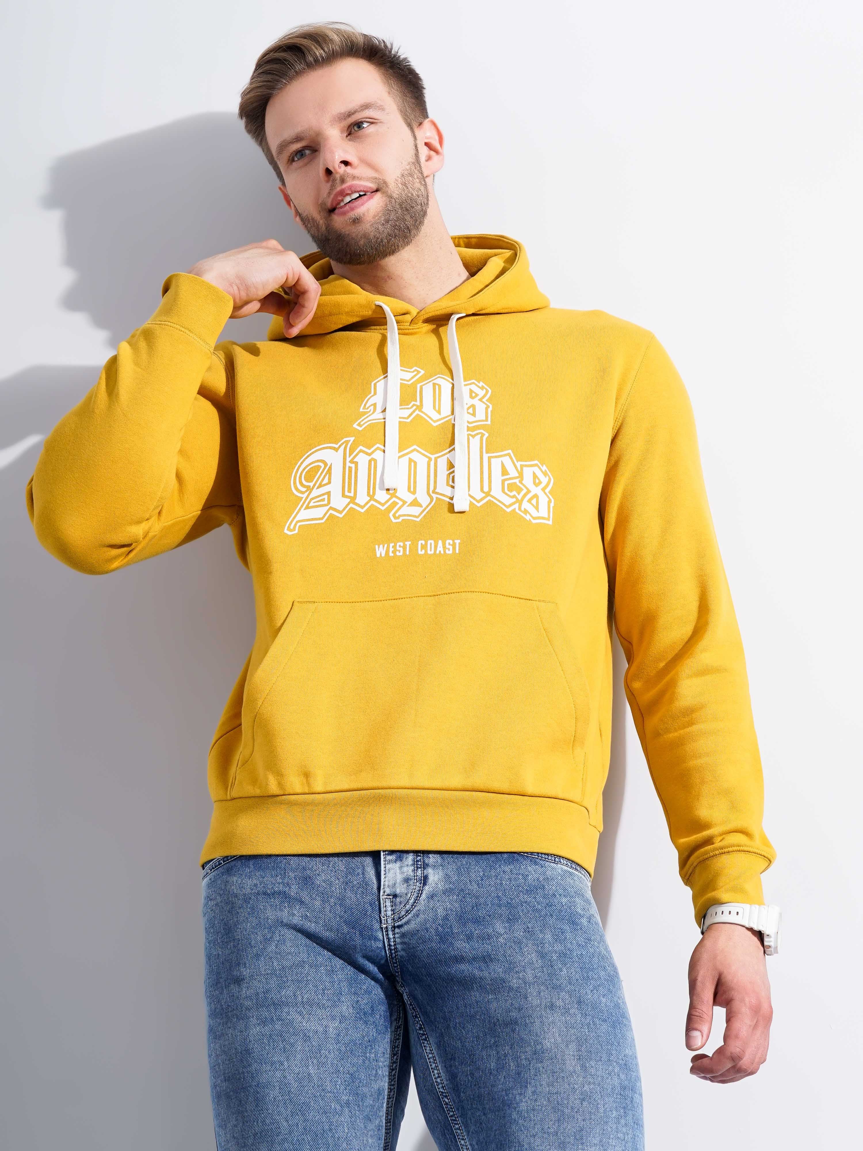 Celio Men Yellow Printed Regular Fit Cotton Sweatshirts