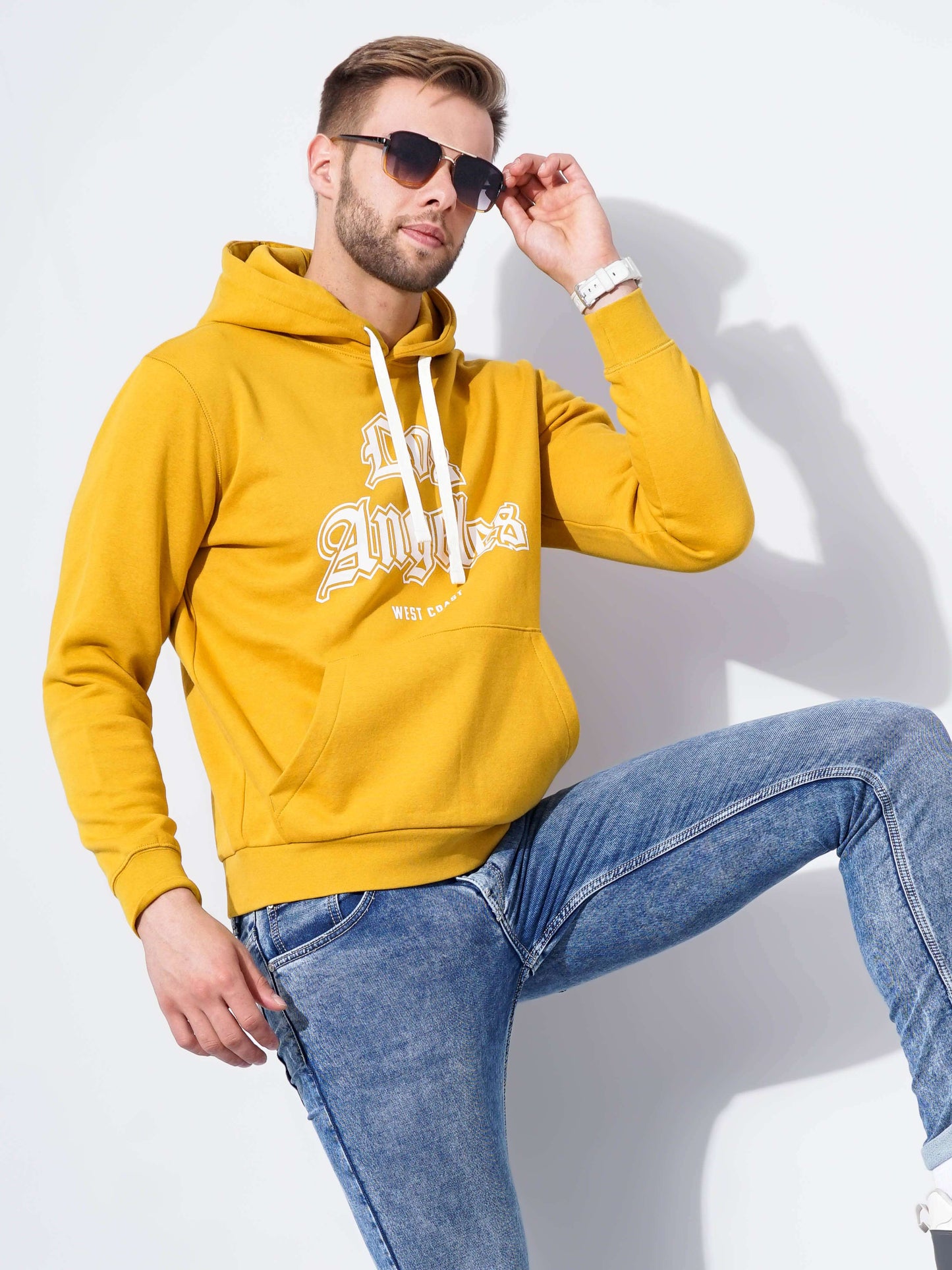 Celio Men Yellow Printed Regular Fit Cotton Sweatshirts