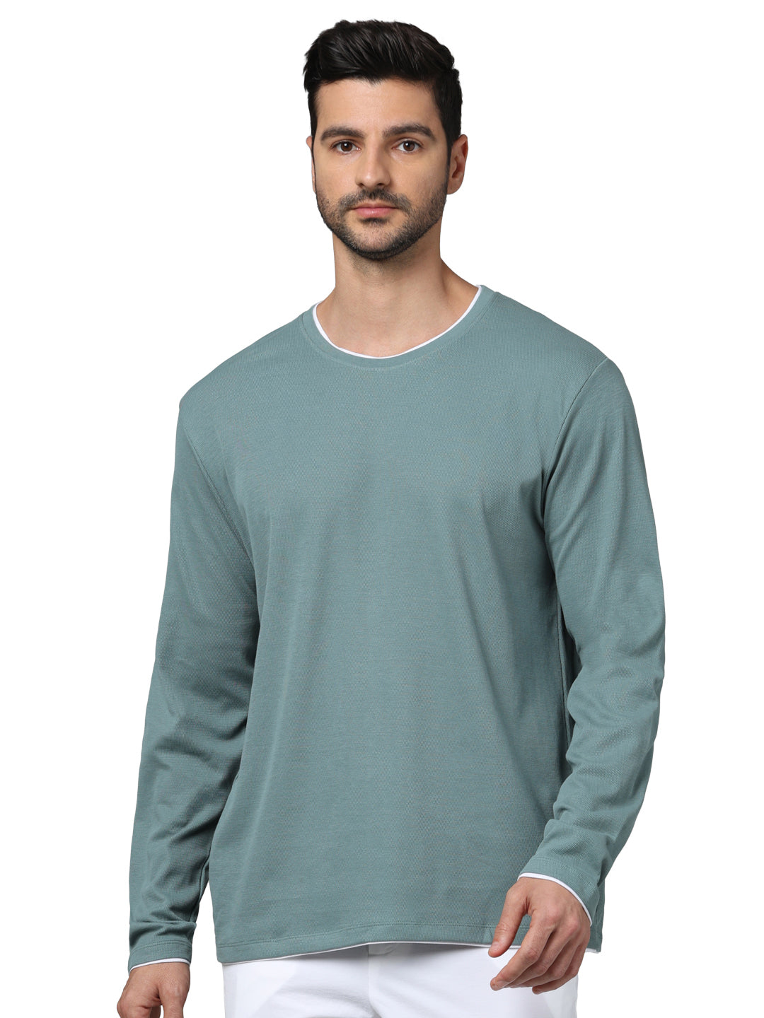 Blue Solid Cotton T-shirt