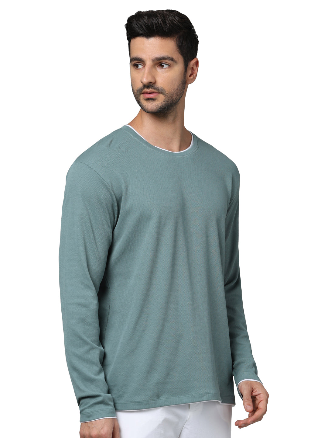 Blue Solid Cotton T-shirt