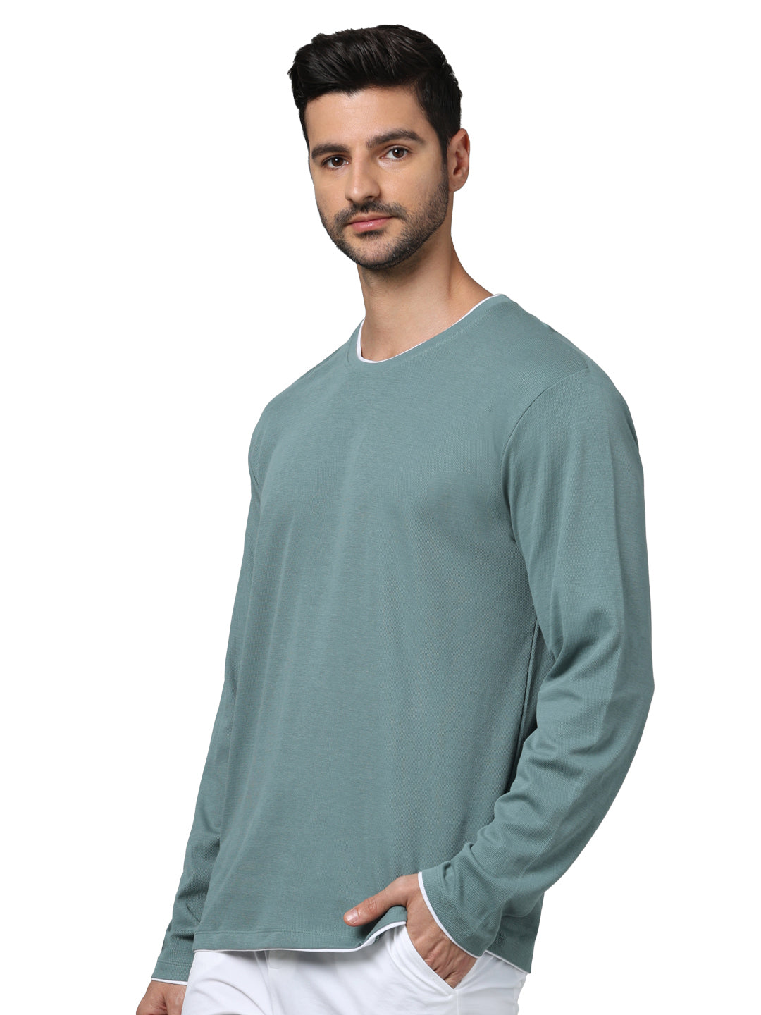 Blue Solid Cotton T-shirt