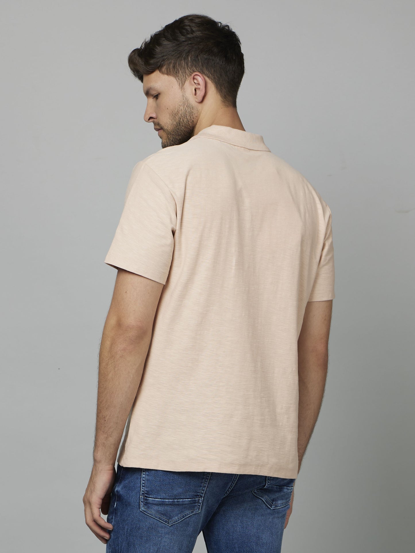 Celio Men Peach Solid Regular Fit Cotton T-Shirts