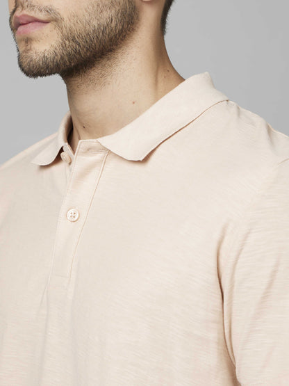 Celio Men Peach Solid Regular Fit Cotton T-Shirts