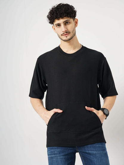 Celio Men Black Solid Regular Fit Cotton T-Shirts