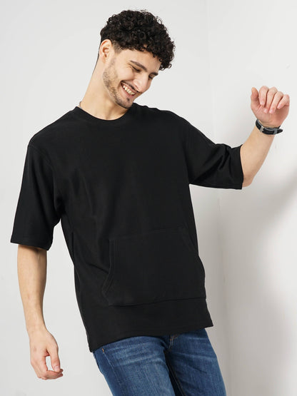 Celio Men Black Solid Regular Fit Cotton T-Shirts