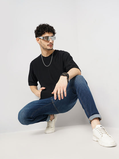 Celio Men Black Solid Regular Fit Cotton T-Shirts