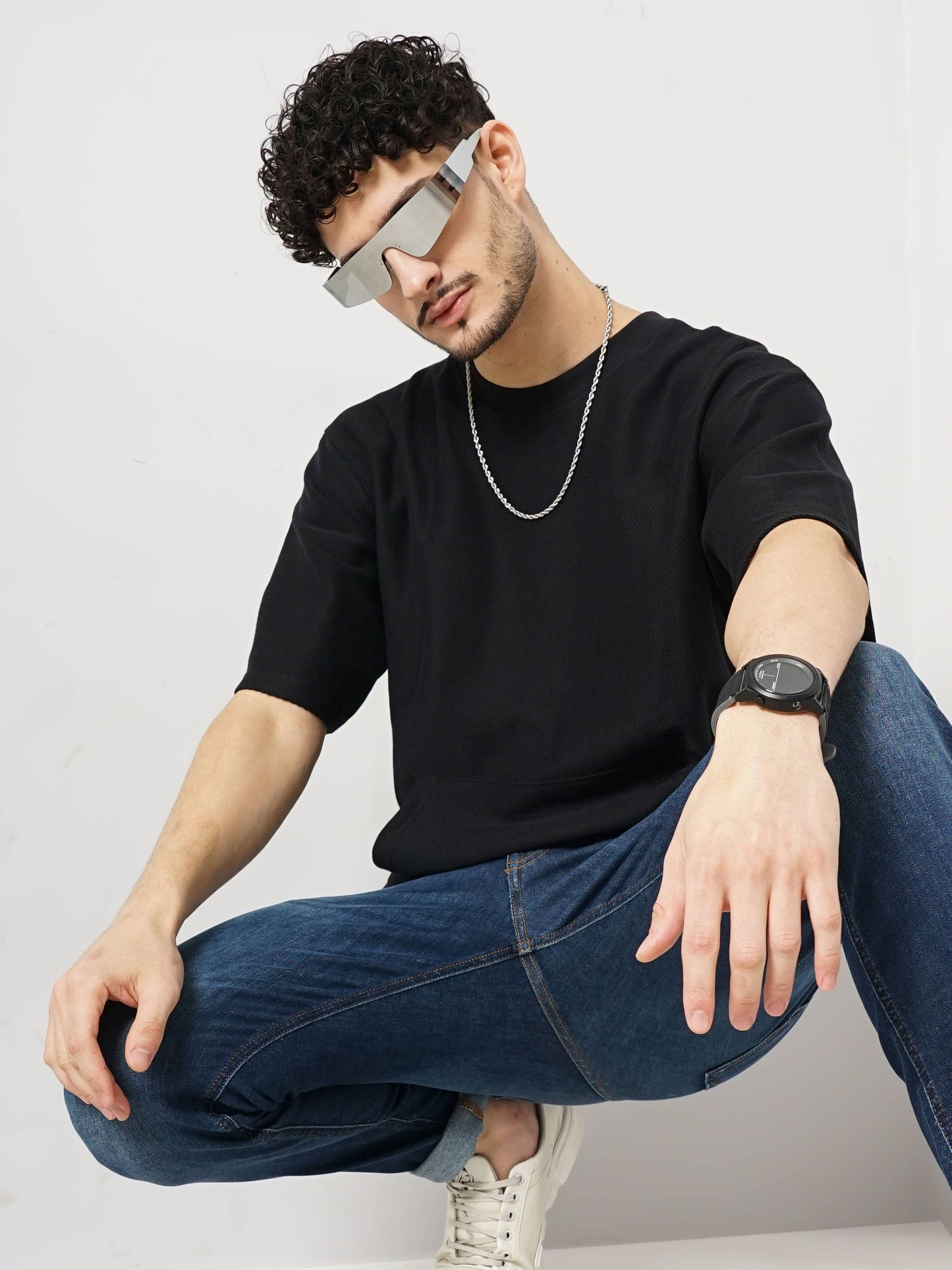 Celio Men Black Solid Regular Fit Cotton T-Shirts