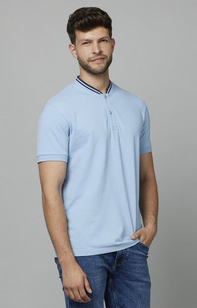 Celio Men Blue Solid Regular Fit Cotton T-Shirts