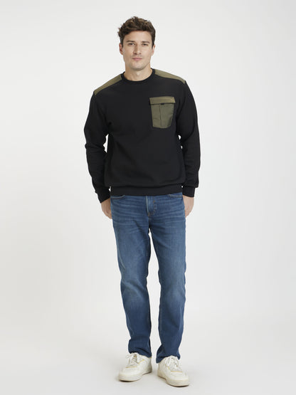 Celio Men Black Solid Regular Fit Cotton Sweatshirts
