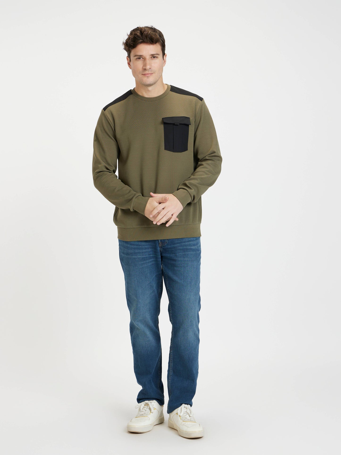 Celio Men Olive Solid Regular Fit Cotton Sweatshirts