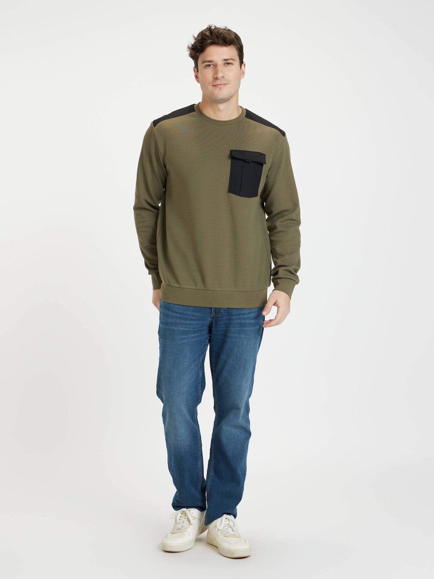 Celio Men Olive Solid Regular Fit Cotton Sweatshirts