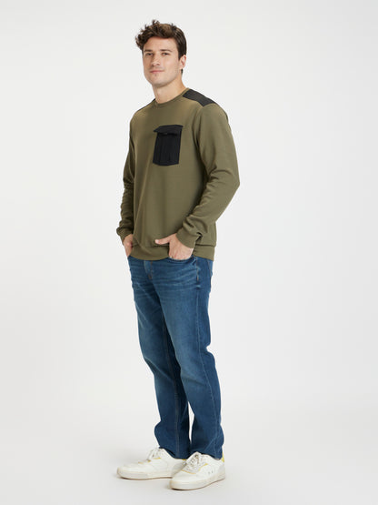Celio Men Olive Solid Regular Fit Cotton Sweatshirts