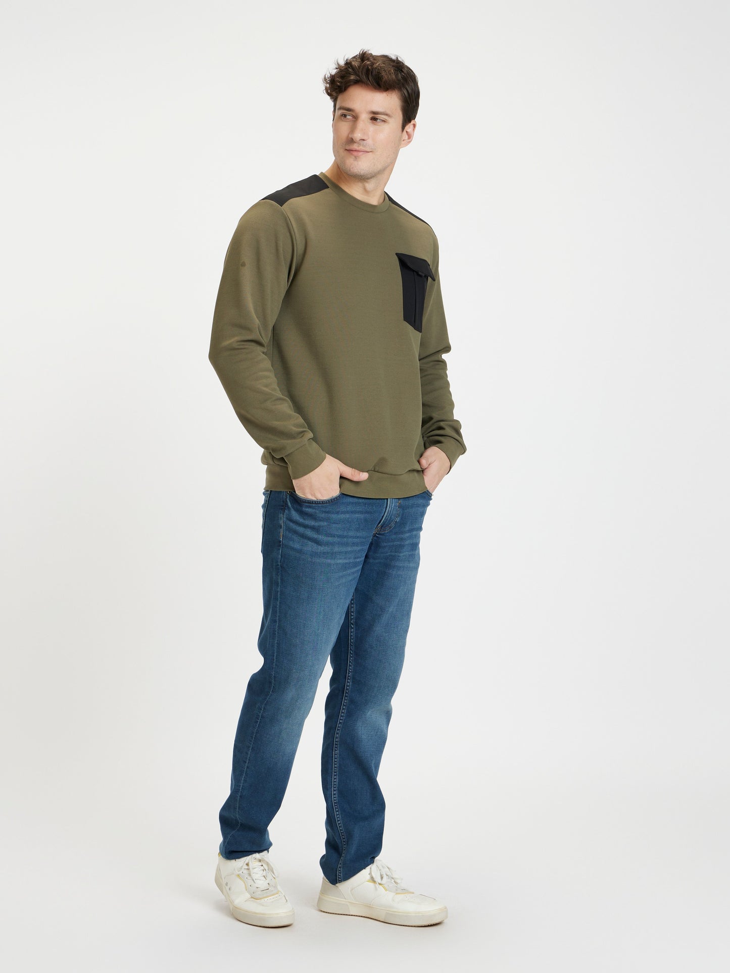 Celio Men Olive Solid Regular Fit Cotton Sweatshirts