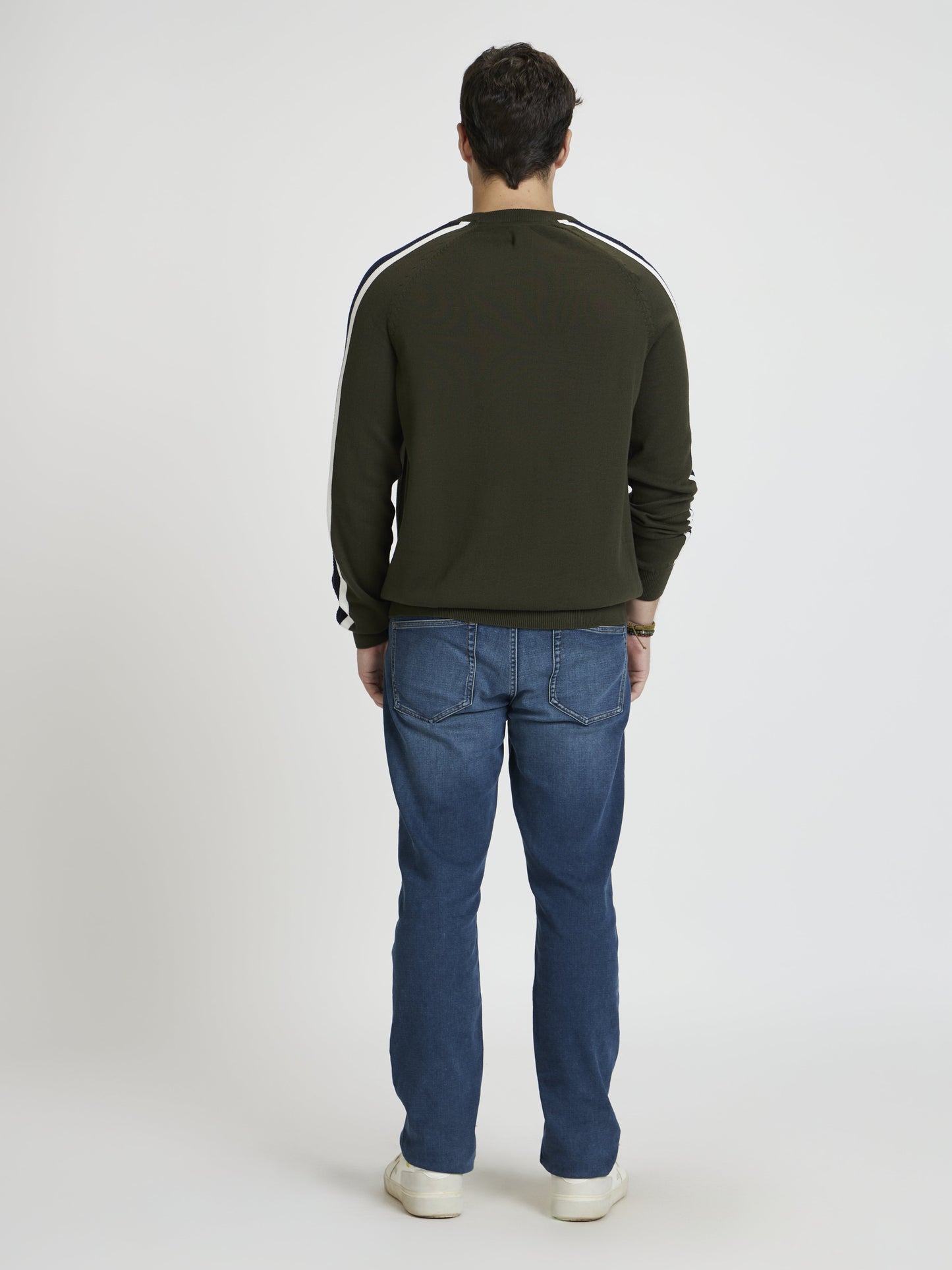 Celio* Men Olive Striped Regular Fit Cotton Sweaters