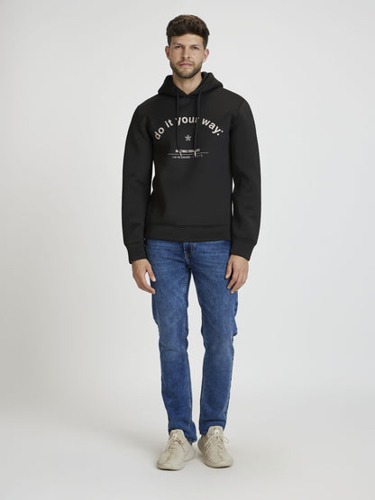 Celio Men Black Printed Regular Fit Polyester Sweatshirts