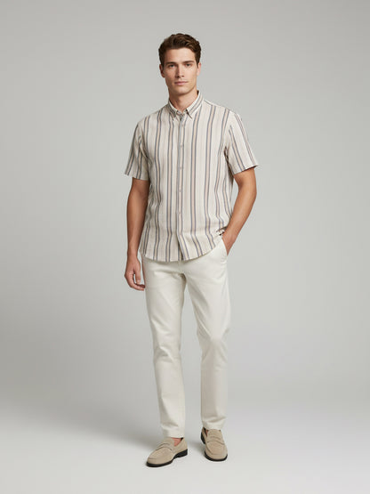 Celio* Men Beige Striped Regular Fit Cotton-Viscose-Blend Shirts