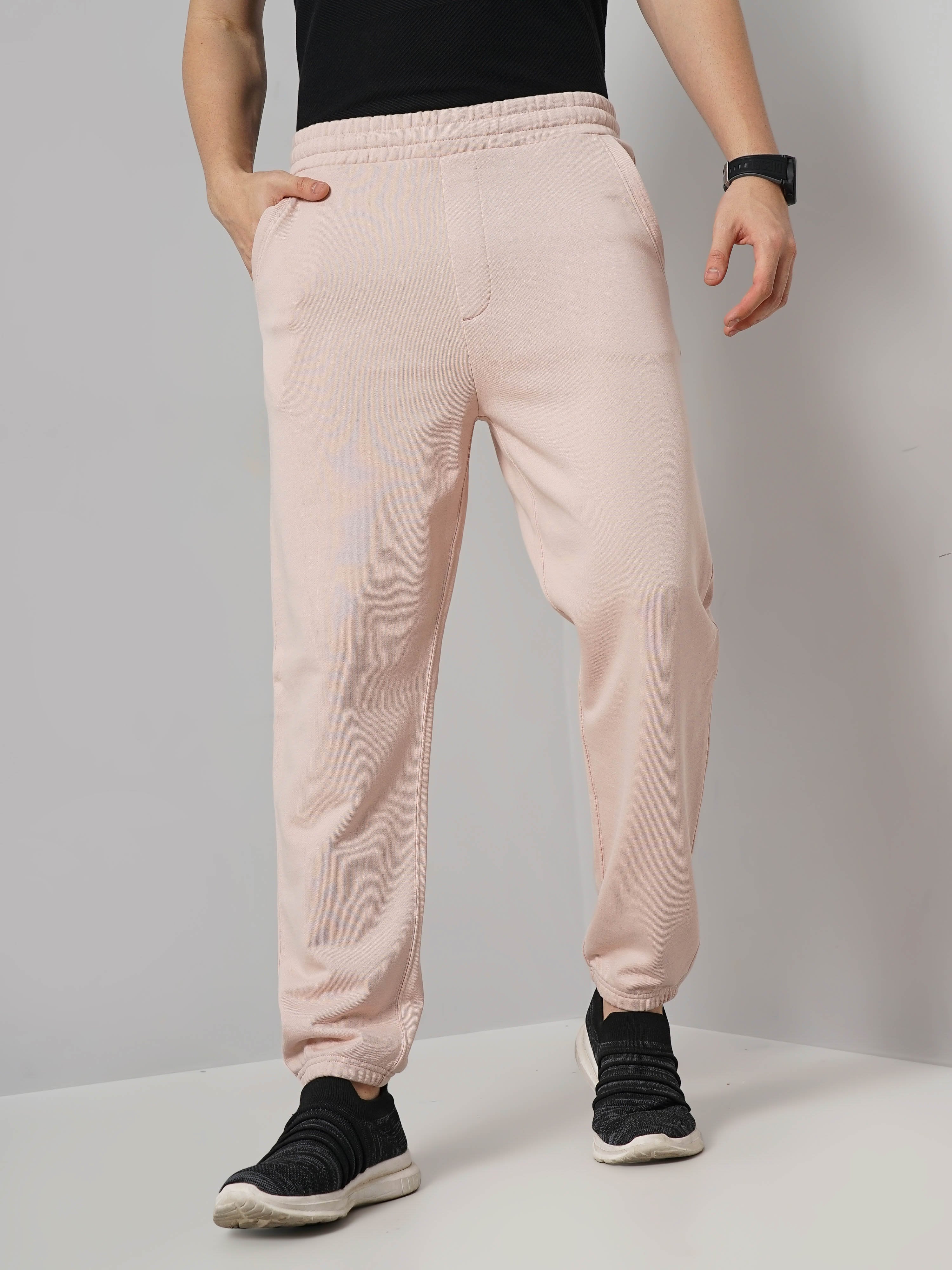 Celio* Men Pink Solid Jogger Fit Cotton Trousers