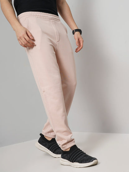 Celio* Men Pink Solid Jogger Fit Cotton Trousers