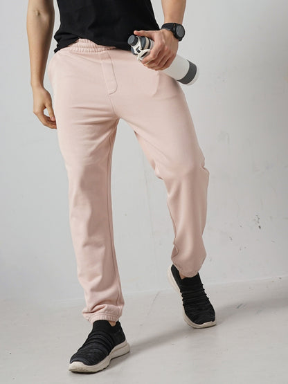 Celio* Men Pink Solid Jogger Fit Cotton Trousers