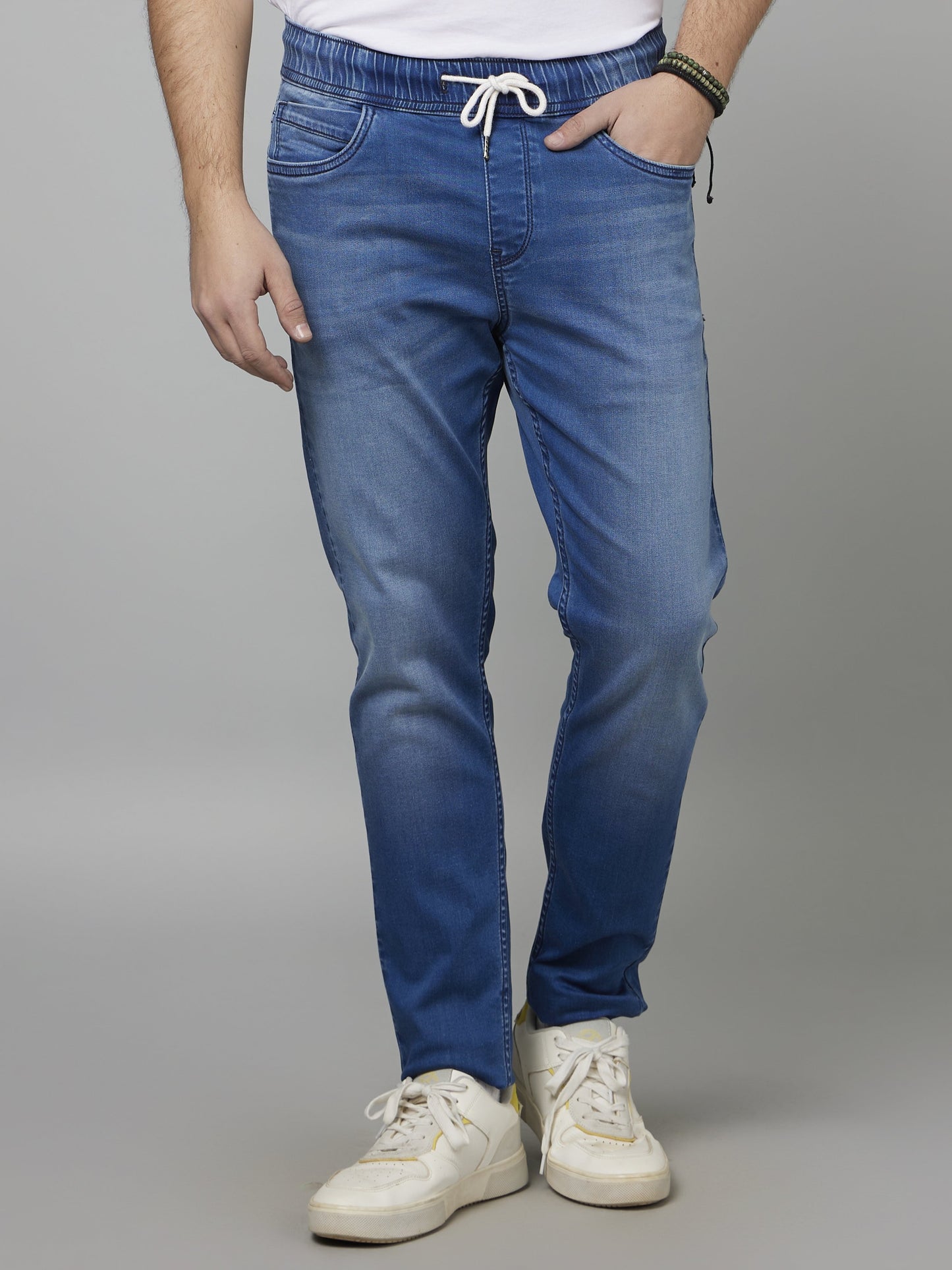 Celio* Men Blue Solid Jogger Fit Cotton-Blend Jeans