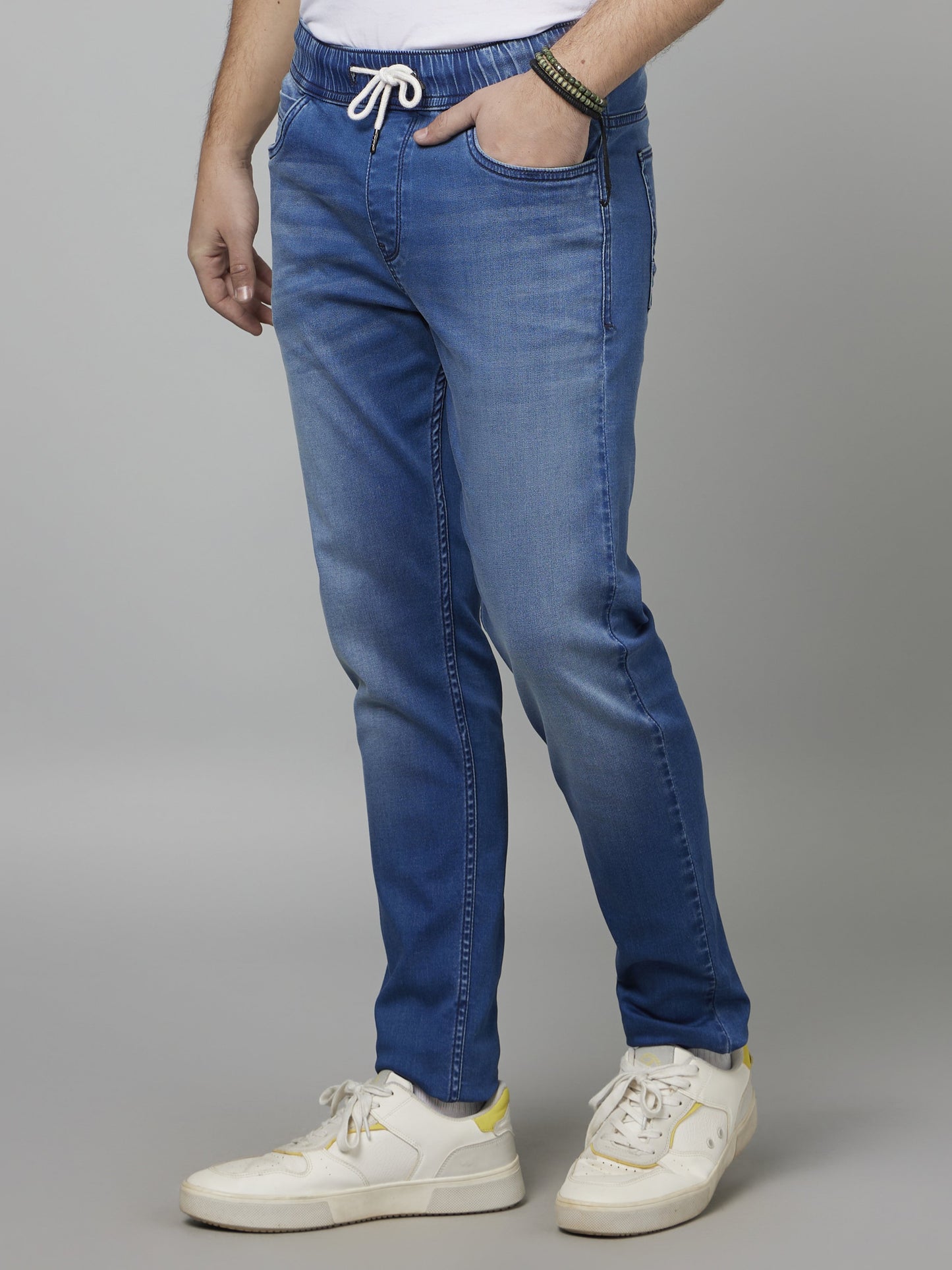 Celio* Men Blue Solid Jogger Fit Cotton-Blend Jeans