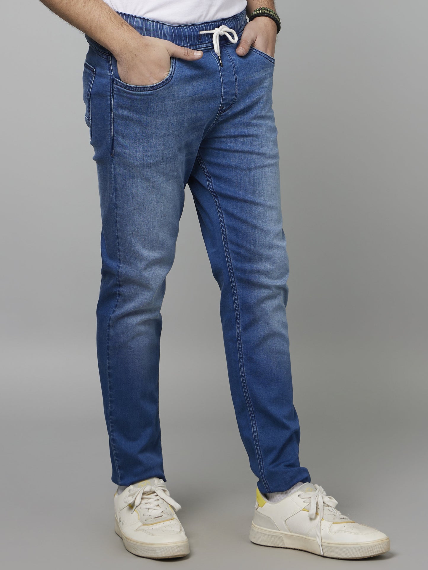 Celio* Men Blue Solid Jogger Fit Cotton-Blend Jeans