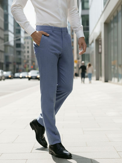 Celio* Men Blue Solid Slim Fit Poly-Blend Trousers