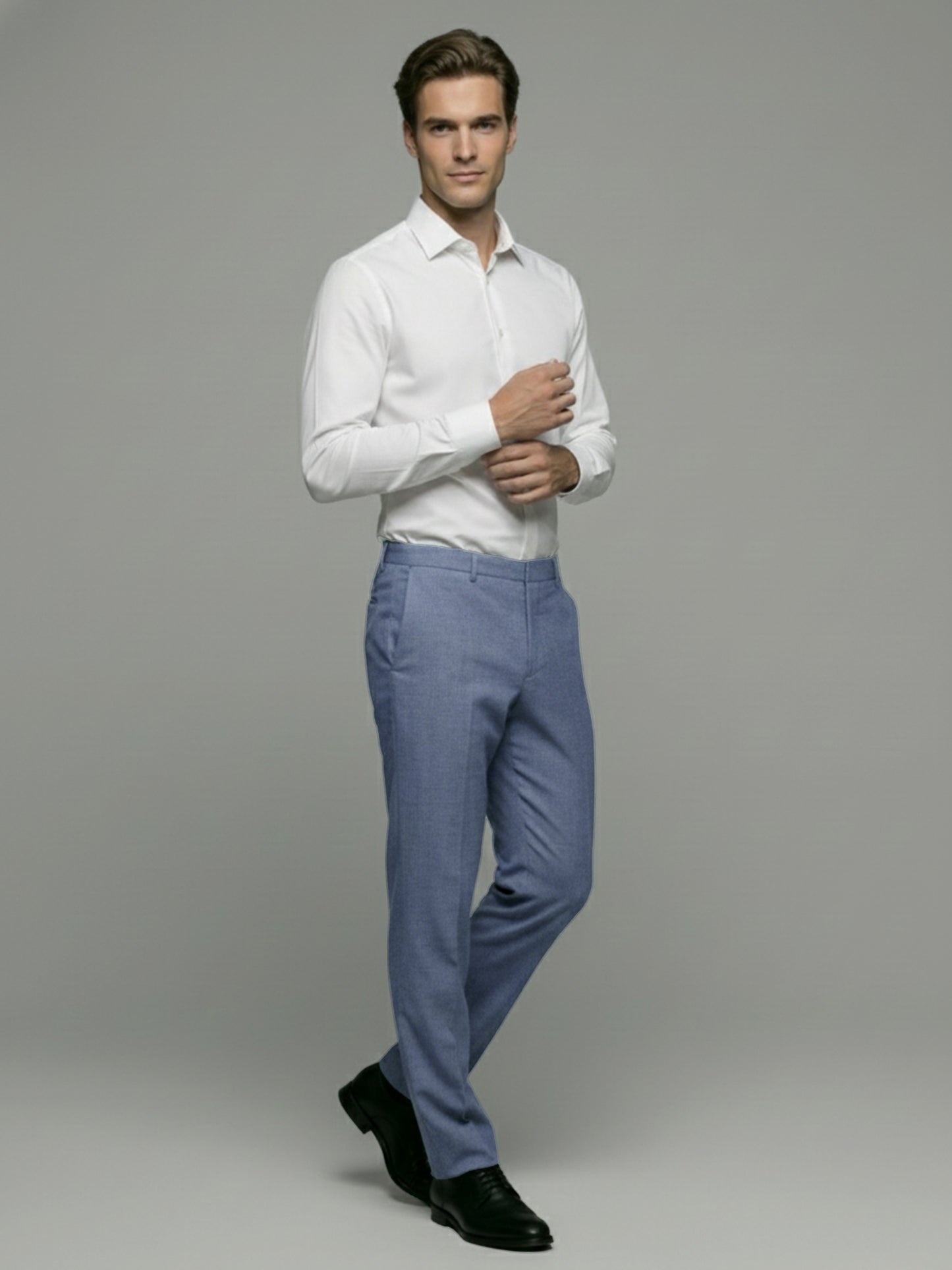 Celio* Men Blue Solid Slim Fit Poly-Blend Trousers