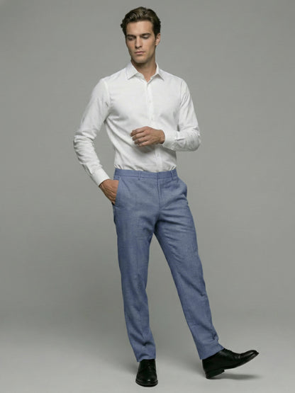 Celio* Men Blue Solid Slim Fit Poly-Blend Trousers