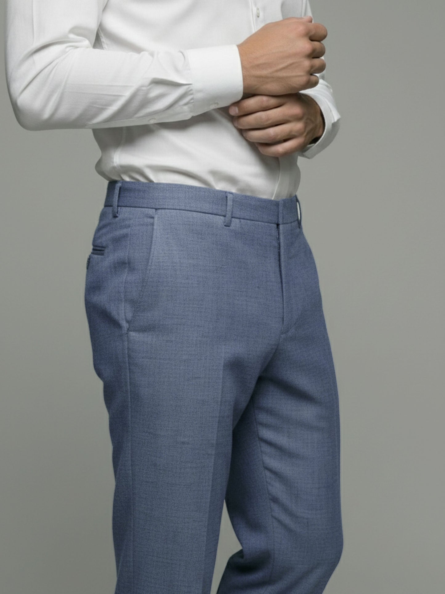 Celio* Men Blue Solid Slim Fit Poly-Blend Trousers