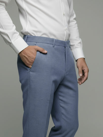 Celio* Men Blue Solid Slim Fit Poly-Blend Trousers