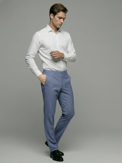 Celio* Men Blue Solid Slim Fit Poly-Blend Trousers